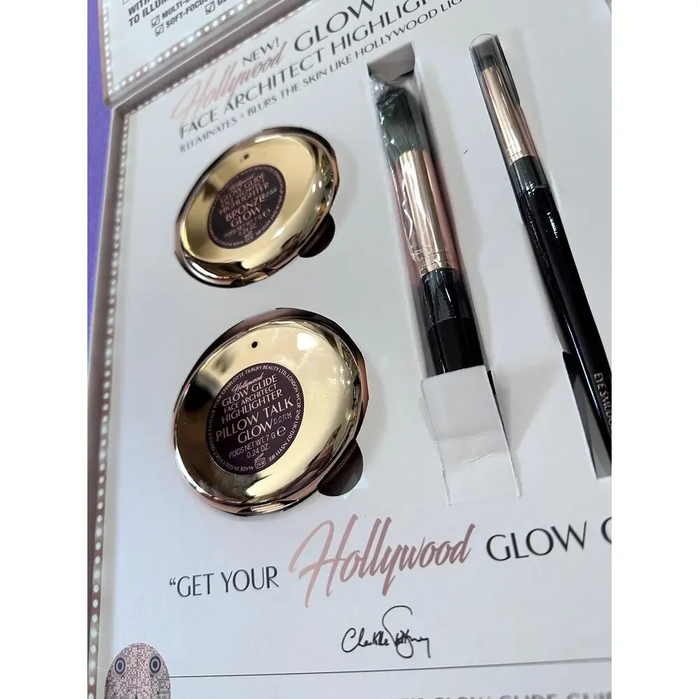 New Charlotte Tilbury Hollywood Glow PR Box 2 highlighters & 2 brushes